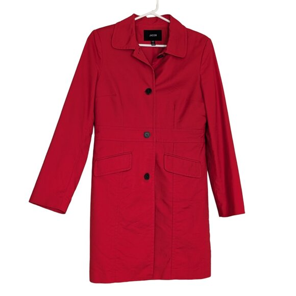 Jacob Jackets & Blazers - JACOB Long Red Trench Coat Button Up with Faux Pockets Women's Size M